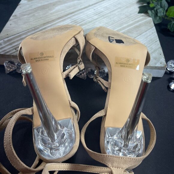 Olivia Ferguson Suede Stiletto Shoe Ankle Wrap Clear High Heel Open Toe Sandal - Picture 10 of 16